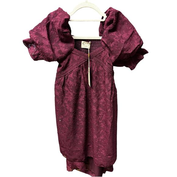Mia Joy NWT Lilya Dress In Plum Size 8 Smocked Square Neck Puff Sleeves Hi-Low